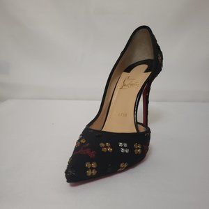 Authentic Twice-Worn Christian Louboutin Iriza 100mm Jacquard Loubi In The Sky